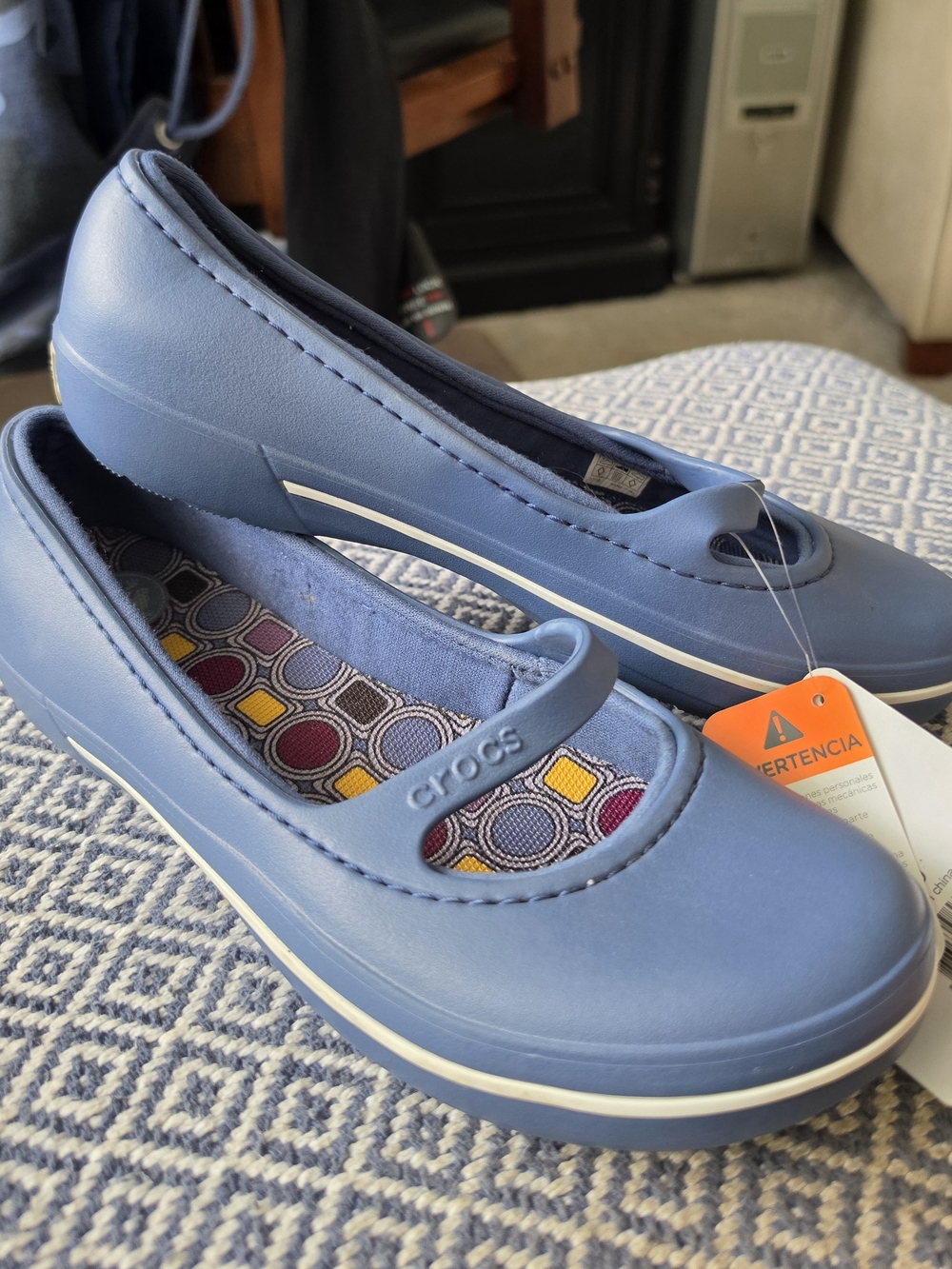 NWT Crocs Crocband Winter Lined Mary Jane Flats Bijou Blue Geometric Pattern 9